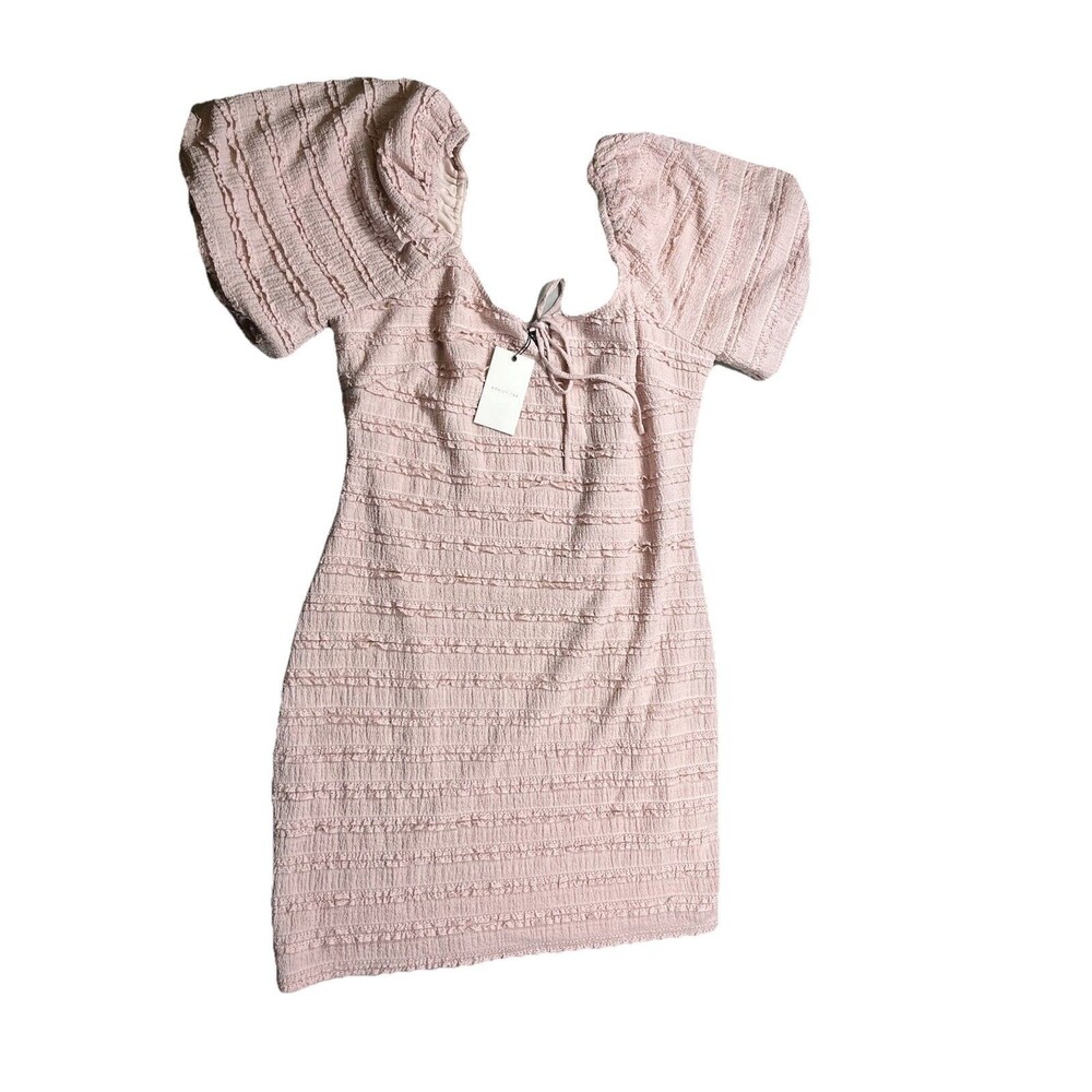 NWT Adelyn Rae XL Blush Pink Lace‎ Textured Dress Puff Sleeve Cottagecore